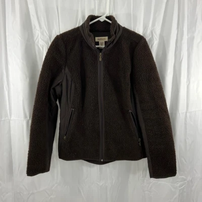 Chaqueta para mujer tallada con volantes marrón cremallera completa bolsillos delanteros cuello falso piel sintética XL Foto 1 de 4