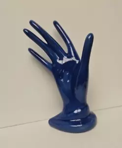 Soporte de anillo de mano modelo de cerámica azul brillante de colección de mediados de siglo moderno - Imagen 1 de 5