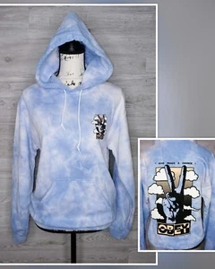 OBEY Zumiez Blue & White 'Give Peace a Chance' Tie Dye Pullover Hoodie Sz XS - Picture 1 of 10