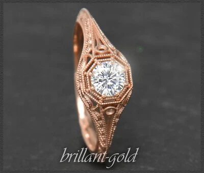 Jugendstil Design Diamant Ring mit 0,41ct Brillant, 585 Rotgold Solitärring - Bild 1 von 4