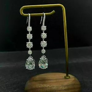 2.86 Ct Pear Diamond Simulated Wedding Drop/Dangle Earrings 925 Sterling Silver - Picture 1 of 4