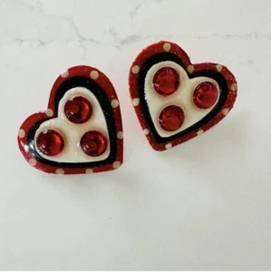 DEZ Designer Heart Vintage Earrings Vintage Rare Estate Sale Red - Picture 1 of 1
