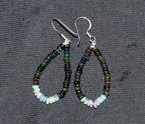 925 Sterling Argento Pendente Orecchino Etiope Opale Gemma Perline Orecchini - Foto 1 di 6