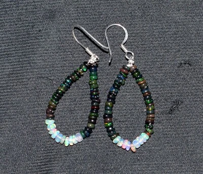 925 Sterling Argento Pendente Orecchino Etiope Opale Gemma Perline Orecchini - Immagine 1 di 4