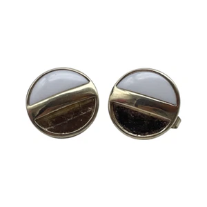 Orecchini J6E Vintage AVON Tono Oro Tondo Smalto Bianco Clip On COSÌ COME SONO - Foto 1 di 4