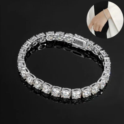 Real 3-6.5mm VVS1 Moissanite Tennis Bracelet Gift For Her 18K White Gold Plated - Image 1 of 4