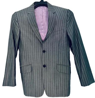 Uber stone mens wool silk suit jacket size 34 / 86cm  grey stripe - image 1 of 4