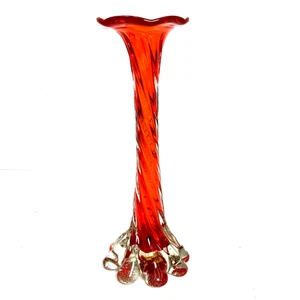 Orange Twisted Swirl Stem Vase Murano Possible Hand Blown 24.5cm Decorative - Picture 1 of 14