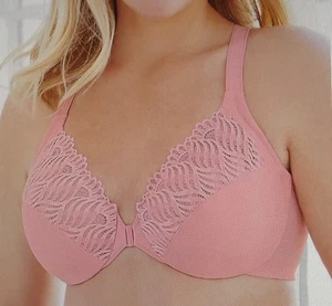 Glamorise 40D Pink Lace Trim Front Close T-Back WonderWire Underwire Bra #1248 - Picture 1 of 7