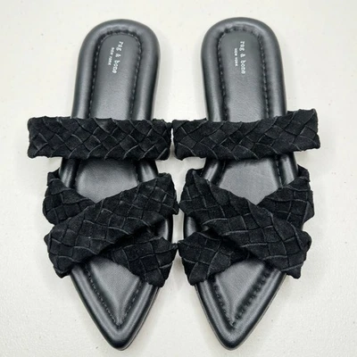 NEW RAG & BONE Lewis Black Braided Suede Pointed Open Toe Slide Slip On Sandal - Image 1 of 4