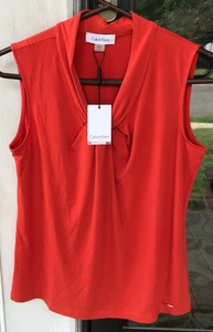 Calvin Klein Women's sz S Sleeveless Knot V-neck Burnt Orange Top NWT c - Picture 1 of 7
