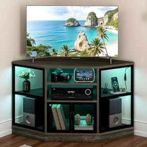 Corner LED TV Stand Console For TVs up to 55" Entertainment Unit Power Outlets - Picture 1 of 15