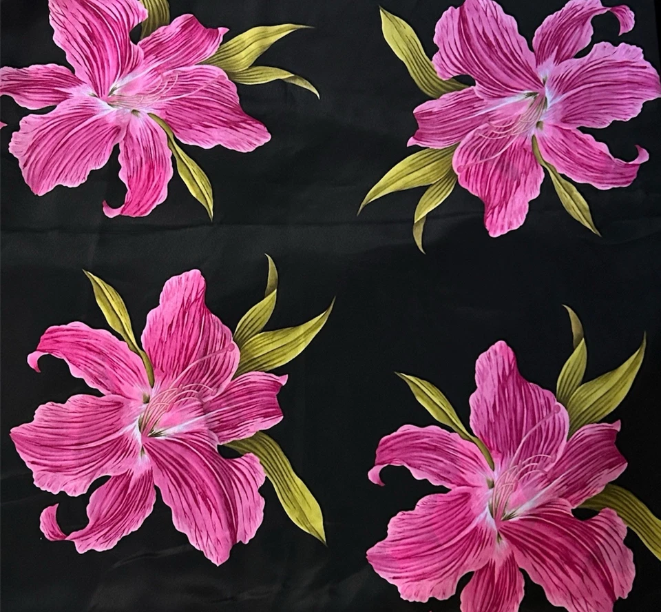 Harriet Sawyer For Euro American Text Corp Fabric Black Pink Lilly 161x 116” - Image 1 of 4