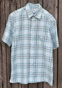 CAT'S EYE Mens S Short Sleeve Button Up Shirt Light Blue/White/Black Plaid - Picture 1 of 6