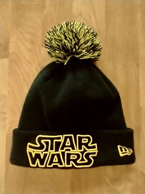 STAR WARS Hat Beanie w/ Pom Pom! Black/Gold Embroidered Logo, One-Size BRAND NEW Foto 1 de 2