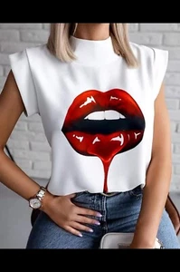 White Big Lips Cap Sleeve Boxy Top (SAMPLE) - Picture 1 of 1