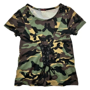 Miss Majesty Girls Y2K Lace Up Army Camo Shirt Top SS Green Cute Size M 8-10 - Picture 1 of 4