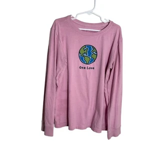 Life Is Good T-Shirt Girl's Medium Pink Graphic Tee Long Sleeve Shirt Earth - Picture 1 of 11