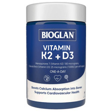 BIOGLAN Vitamin K2 + D3 60 Soft Capsules One-A-Day Bone Cardiovascular Health