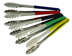 Colour Coded Stainless Steel Food Tongs Serving Tongs Choose from 5 Colours 9"