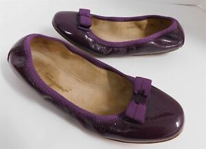 Salvatore Ferragamo My Joy Purple Patent Leather Bow Scrunch Ballet Flats 6 M