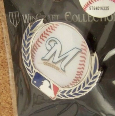 Milwaukee Brewers baseball w/ laurels lapel pin MLB ball - Image 1 of 4