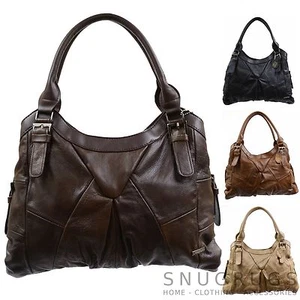 LADIES REAL LEATHER LARGE HANDBAG SHOULDER BAG TAN BROWN BLACK FAWN - Picture 1 of 13