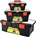 3PC PLASTIC TOOL BOX CHEST SET HANDLE TRAY COMPARTMENT DIY STORAGE TOOLBOX RED
