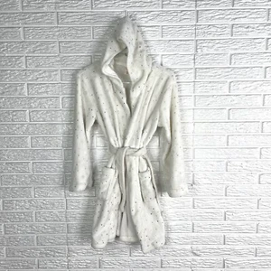 Cat & Jack Fuzzy Cream Colored Hooded Bath Robe with Belt Size Large 10/12  - Picture 1 of 8