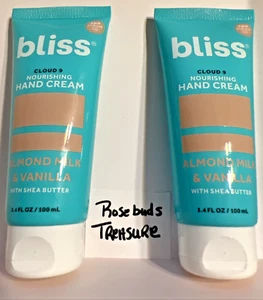 2x BLISS Cloud 9 Nourishing Hand Cream ALMOND MILK & VANILLA Shea 3.4 Oz SEALED - Picture 1 of 3