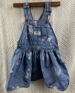 Vintage OshKosh Bgosh Girls Floral Roses Denim Bib Overall Dress Vestbak Size 3T - Picture 1 of 10