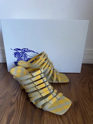 Burberry Women's Yellow Hunter Check Carmine Strap Heels Sandals 36.5/6.5 - Image 1 of 4