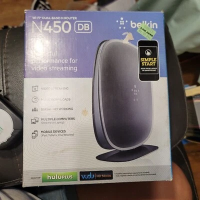 Belkin N450 DB Wireless N Router F9K1105V2 300 Mbps 4 Port W/ AC, Ethernet Cable - Image 1 of 2