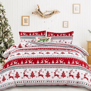 Christmas Comforter Set King Size, Reindeer Snowflake Xmas Tree Holiday Decor Be - Picture 1 of 7