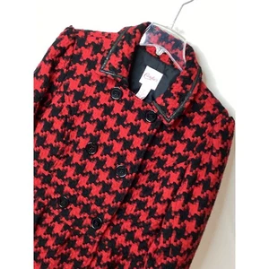 Candies Girl's Red Black Houndstooth Coat Double Breasted Faux Leather Trim - Picture 1 of 14