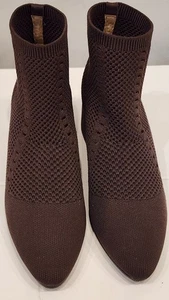 Eileen Fisher Honey Knit Sock Booties 6.5 Brown Pointy Toe Pull On Block Heel - Picture 1 of 11