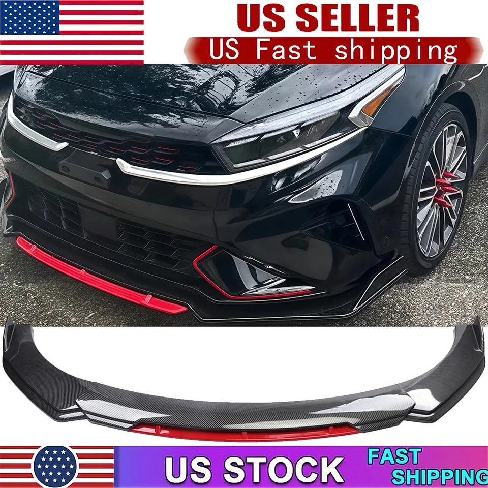 Parachoques delantero para Kia Forte UNIVERSAL alerón labial divisor fibra de carbono + rojo Foto 1 de 4