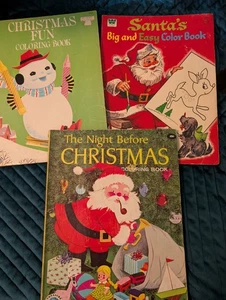 Big Christmas Fun Coloring & Activity Books Vintage 1970s Lot 3 Santa Kid's - Picture 1 of 8