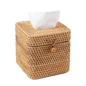 Rattan Tissue Box Cover Square, Hand Woven Wicker Facial Tissue Holder with H... - Picture 1 of 6