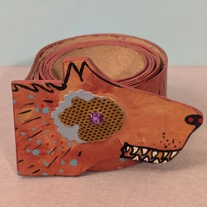 Handbemalter Wolf Gürtel - Southwestern Boho Americana Handarbeit Kunst Tier Schnalle - Bild 1 von 21