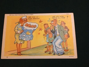 "May All Your Troubles be Little Ones" Linen Postcard C-32 Curt Teich 6A-H1757 - Picture 1 of 5