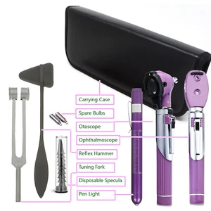 Otoscope Ophthalmoscope Tuning Fork Percussion Reflex Hammer Diagnostic ENT Kit - Picture 1 of 6