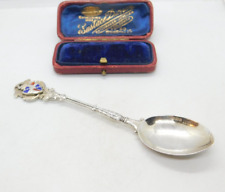 Sterling Silver & Enamel Crested Terminal Spoon 'Forward' Antique 1914 Deco