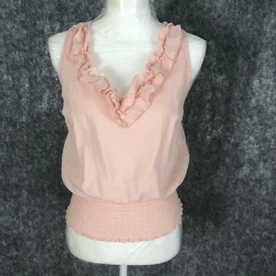 Blusa top con volantes Xhilaration rosa rubor medio cuello en V algodón sin mangas para mujer Foto 1 de 4