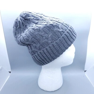 George Beanie Toque hat Adult One Size Gray Cable Knit Polyester Lined Fleece VG - Image 1 of 4