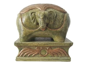 Estatuilla redonda de cerámica de elefante con soporte cuadrado pintada de grietas única en su clase - Imagen 1 de 11