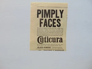 1898 PIMPLY FACES & BLOOD HUMORS Permanently Cured By CUTICURA print ad - Picture 1 of 1