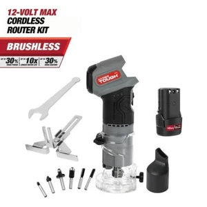 Hyper Tough 12-Piece Cordless Router Kit 12-Volt Max Brushless Battery & Charger - Picture 1 of 20