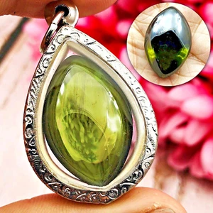 Leklai Nakee Buddha Naga Eye Healing Stone Crtstal Lucky Green Thai Amulet 17039 - Picture 1 of 9