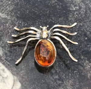 Vintage Polish silver and amber spider brooch 20th century stamped .S. 925 40mm - Picture 1 of 4